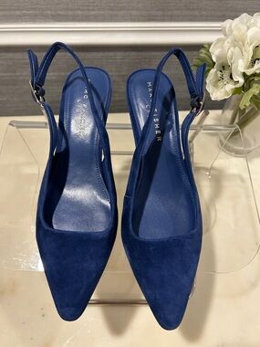 Marc Fisher Cobalt Blue Suede Pointed Slingback Pumps